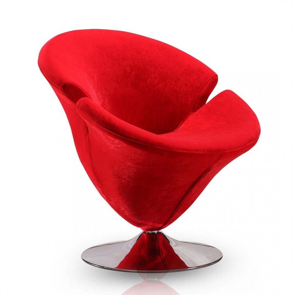 Tulip Swivel Accent Chair in Red and Polished Chrome