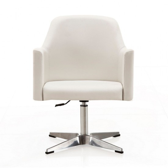 Pelo Adjustable Height Swivel Accent Chair in White and Polished Chrome