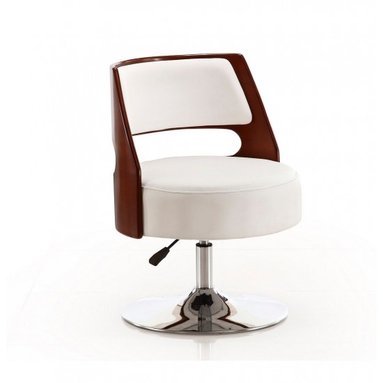 Salon Adjustable Height Swivel Accent Chair in White and Polished Chrome