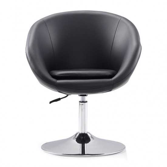 Hopper Swivel Adjustable Height Faux Leather Chair in Black and Polished Chrome
