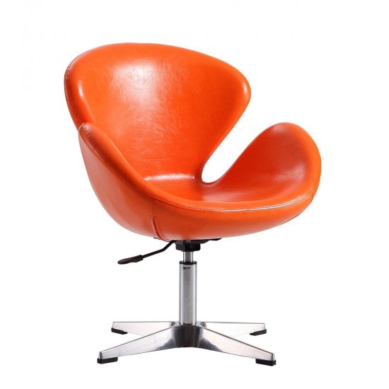 Raspberry Faux Leather Adjustable Swivel Chair in Tangerine and Polished Chrome