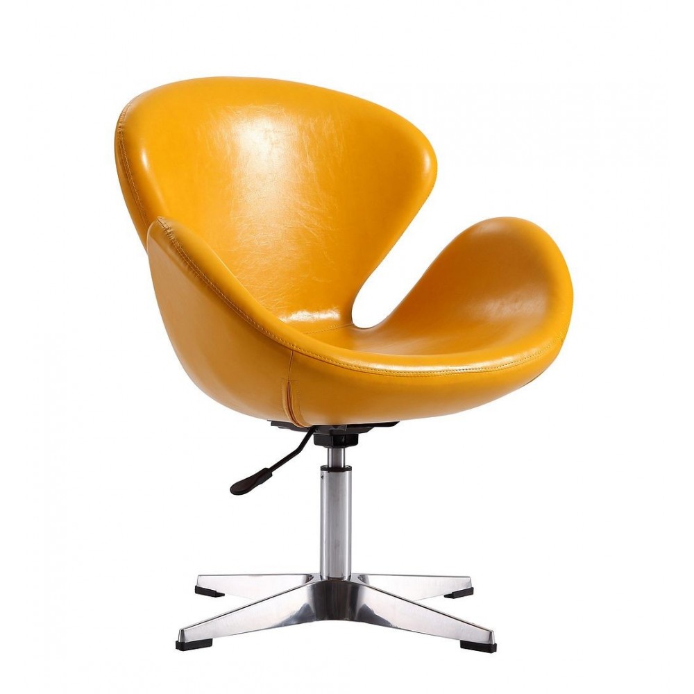 Raspberry Faux Leather Adjustable Swivel Chair in Yellow and Polished Chrome