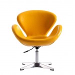 Raspberry Faux Leather Adjustable Swivel Chair in Yellow and Polished Chrome