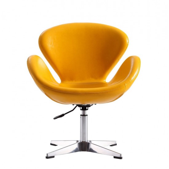 Raspberry Faux Leather Adjustable Swivel Chair in Yellow and Polished Chrome