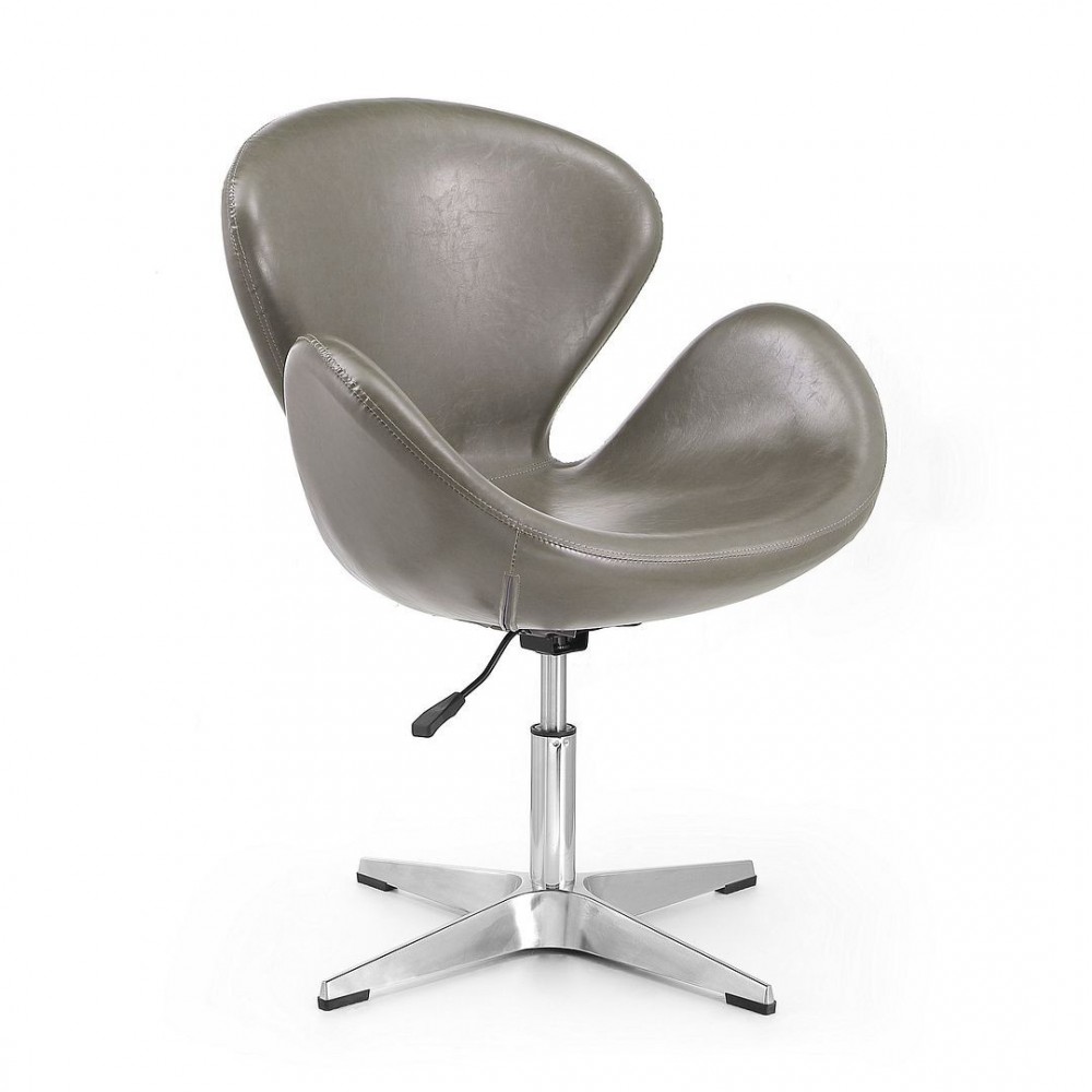 Raspberry Faux Leather Adjustable Swivel Chair in Pebble and Polished Chrome