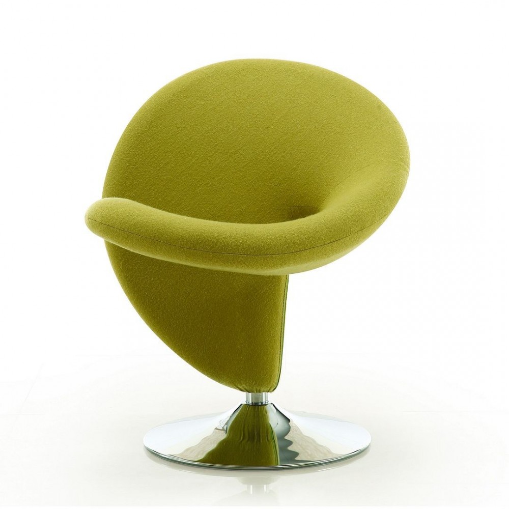 Curl Swivel Accent Chair in Green and Polished Chrome