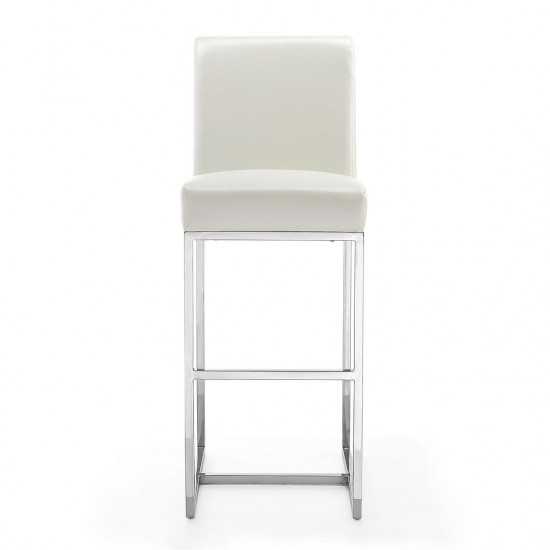 Element 29" Faux Leather Bar Stool in Pearl White and Polished Chrome