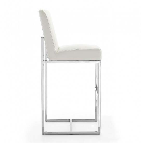 Element 29" Faux Leather Bar Stool in Pearl White and Polished Chrome
