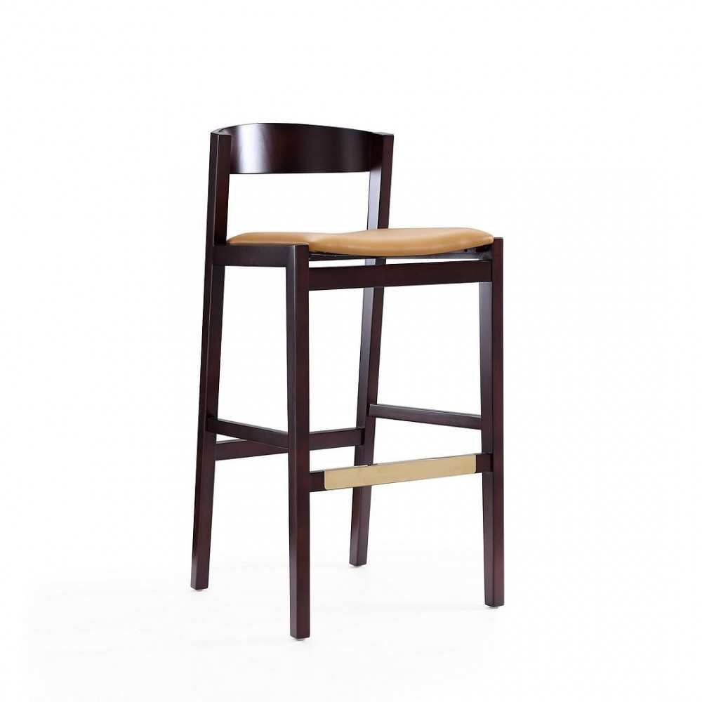 Klismos Barstool in Camel and Dark Walnut