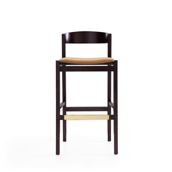 Klismos Barstool in Camel and Dark Walnut