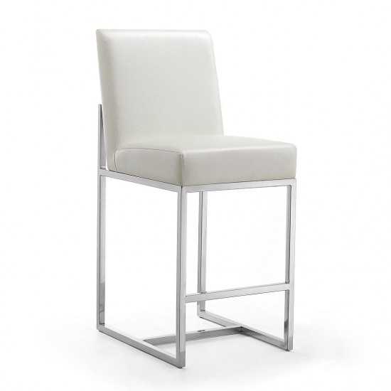 Element 24" Faux Leather Counter Stool in Pearl White and Polished Chrome