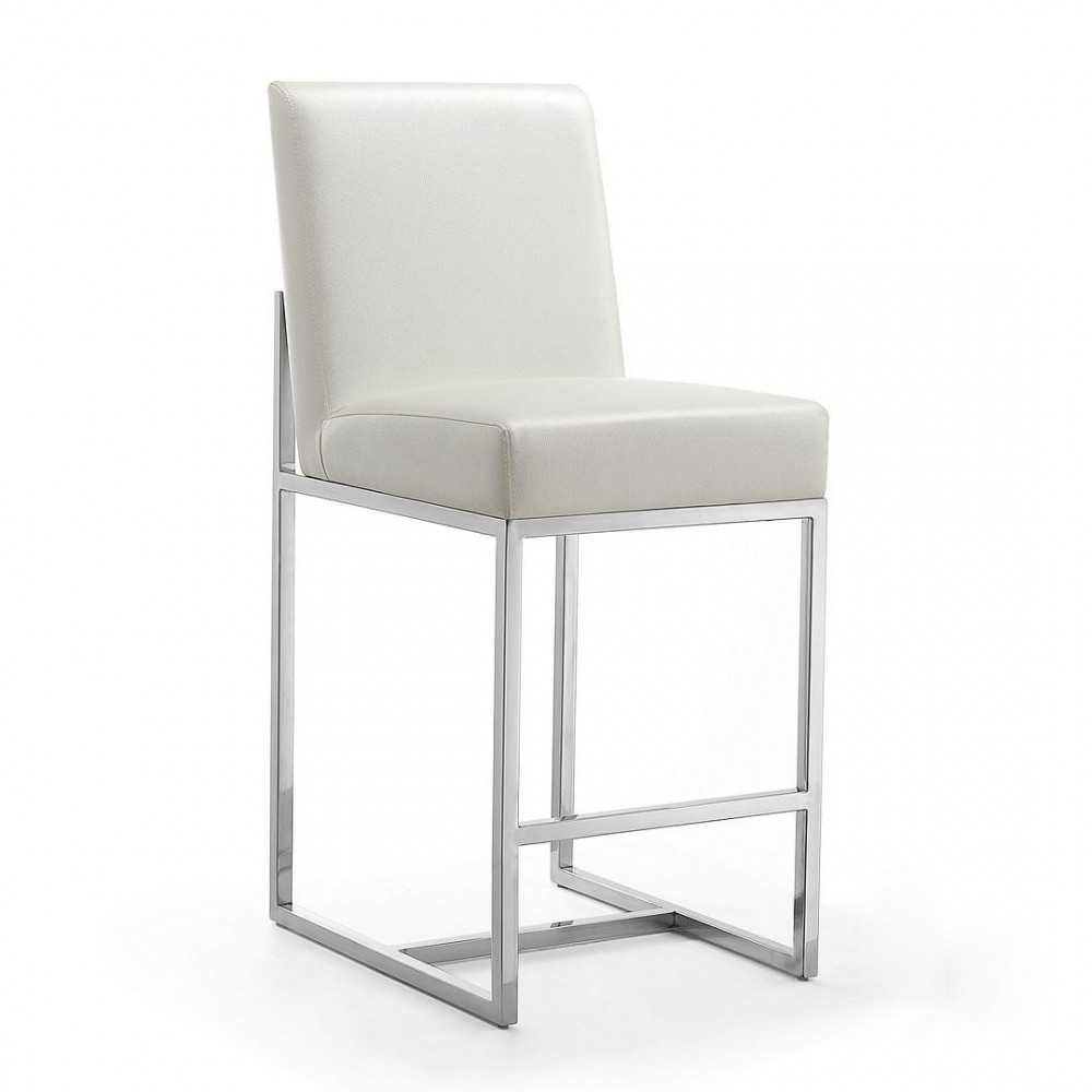 Element 24" Faux Leather Counter Stool in Pearl White and Polished Chrome