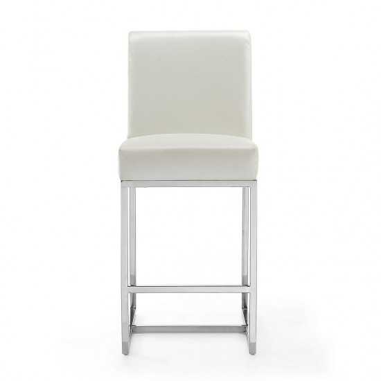 Element 24" Faux Leather Counter Stool in Pearl White and Polished Chrome