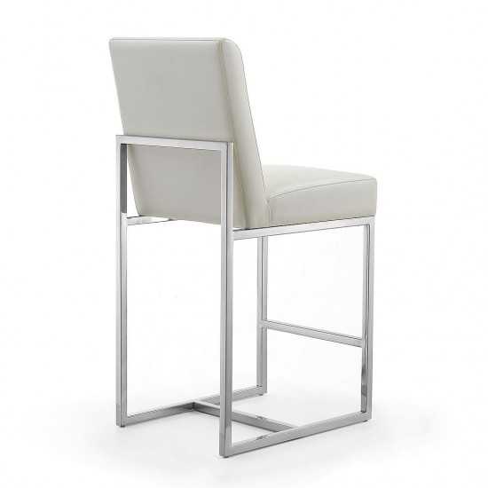 Element 24" Faux Leather Counter Stool in Pearl White and Polished Chrome