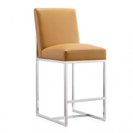 Element 24" Faux Leather Counter Stool in Camel and Polished Chrome