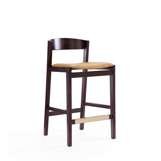 Klismos Counter Stool in Camel and Dark Walnut