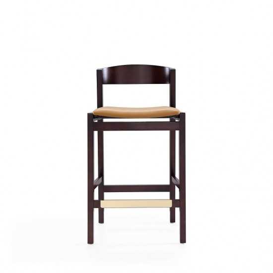 Klismos Counter Stool in Camel and Dark Walnut