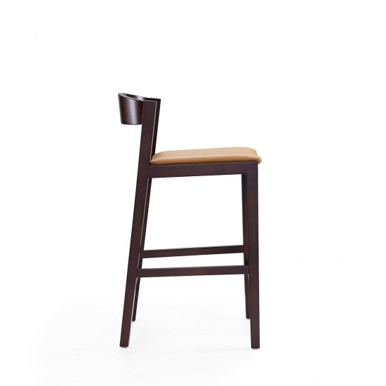 Klismos Counter Stool in Camel and Dark Walnut