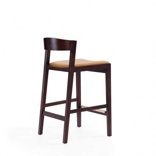 Klismos Counter Stool in Camel and Dark Walnut