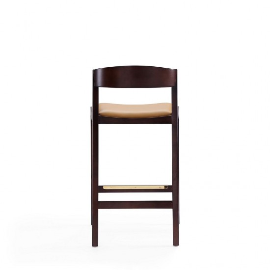 Klismos Counter Stool in Camel and Dark Walnut