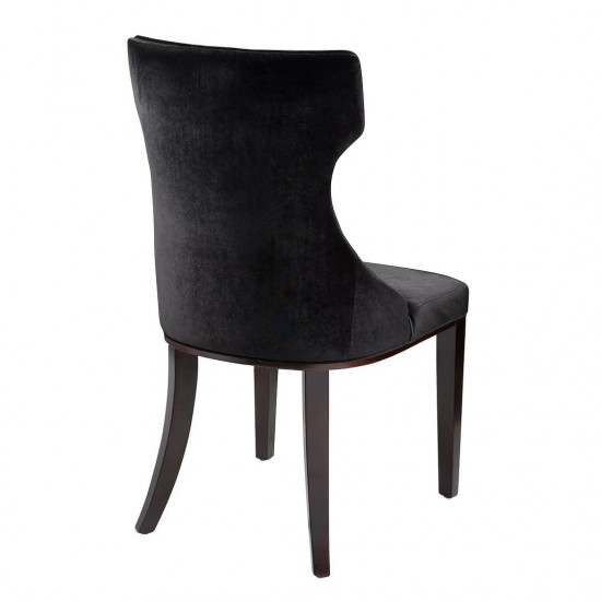 Reine Velvet Dining Chair (Set of Two) in Black and Walnut