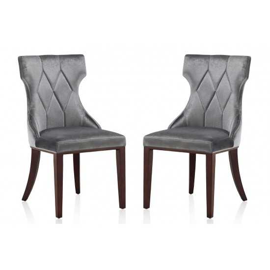 Reine Velvet Dining Chair (Set of Two) in Grey and Walnut