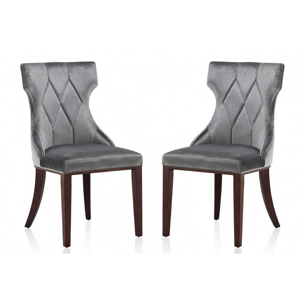 Reine Velvet Dining Chair (Set of Two) in Grey and Walnut