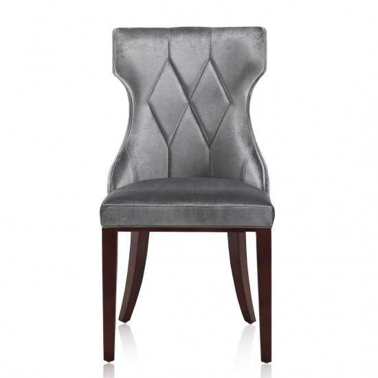 Reine Velvet Dining Chair (Set of Two) in Grey and Walnut