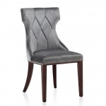 Reine Velvet Dining Chair (Set of Two) in Grey and Walnut