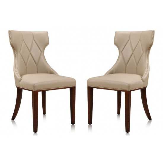 Reine Faux Leather Dining Chair (Set of Two) in Cream and Walnut