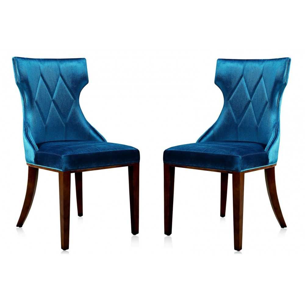 Reine Velvet Dining Chair (Set of Two) in Cobalt Blue and Walnut