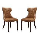 Reine Faux Leather Dining Chair (Set of Two) in Saddle and Walnut