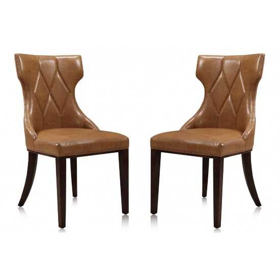 Reine Faux Leather Dining Chair (Set of Two) in Saddle and Walnut