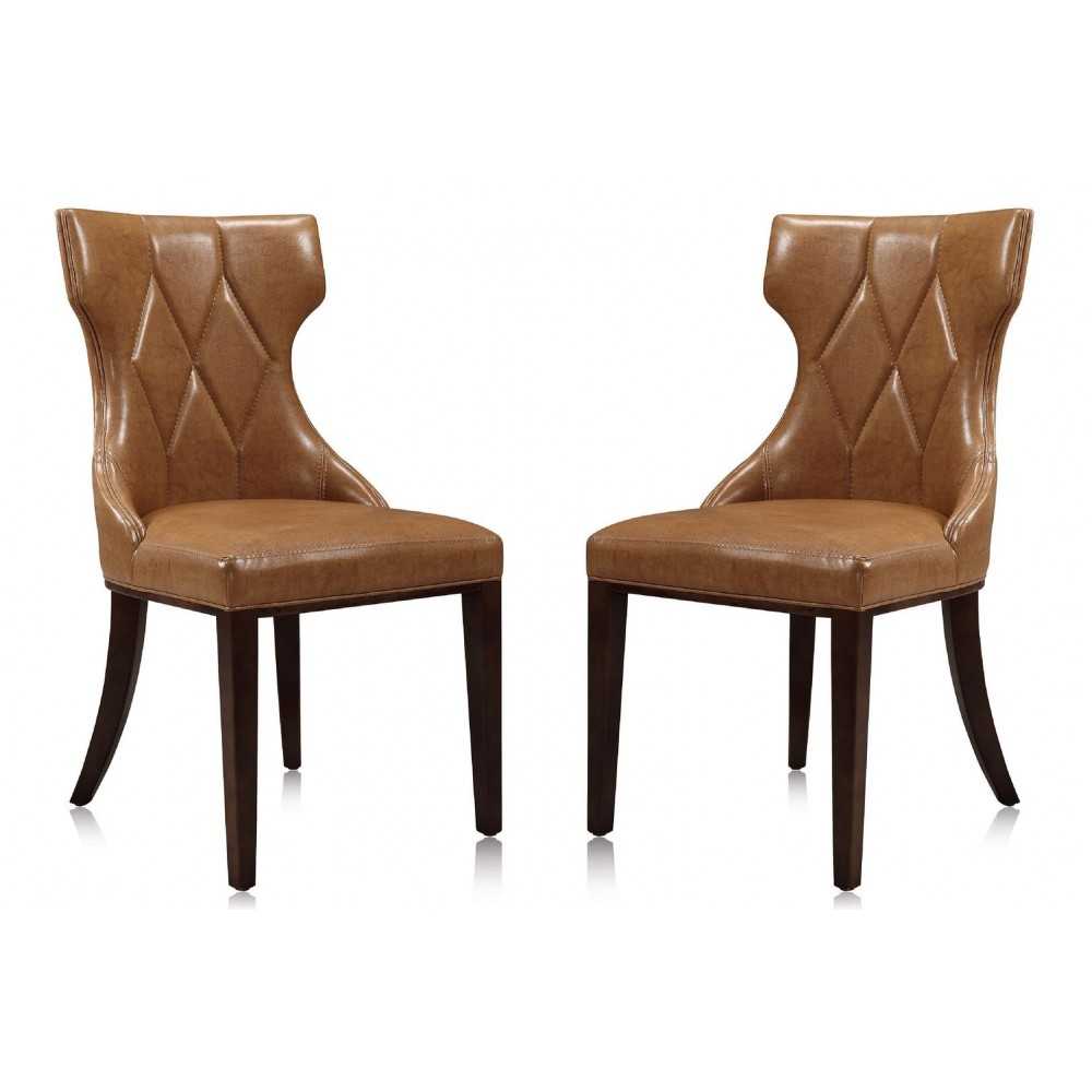 Reine Faux Leather Dining Chair (Set of Two) in Saddle and Walnut