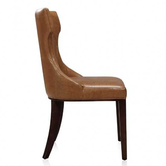 Reine Faux Leather Dining Chair (Set of Two) in Saddle and Walnut