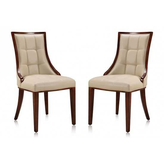 Fifth Avenue Faux Leather Dining Chair (Set of Two) in Cream and Walnut