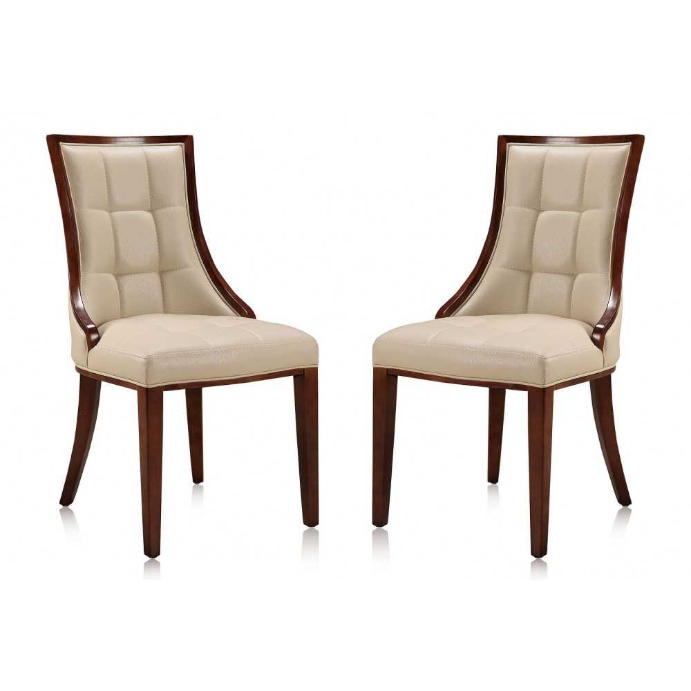 Fifth Avenue Faux Leather Dining Chair (Set of Two) in Cream and Walnut