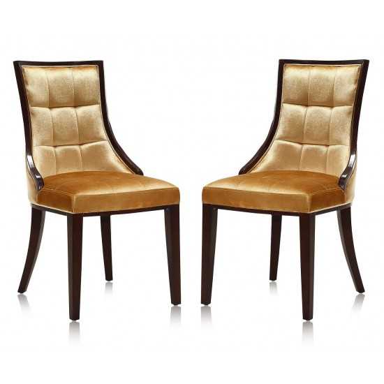 Fifth Avenue Velvet Dining Chair (Set of Two) in Antique Gold and Walnut