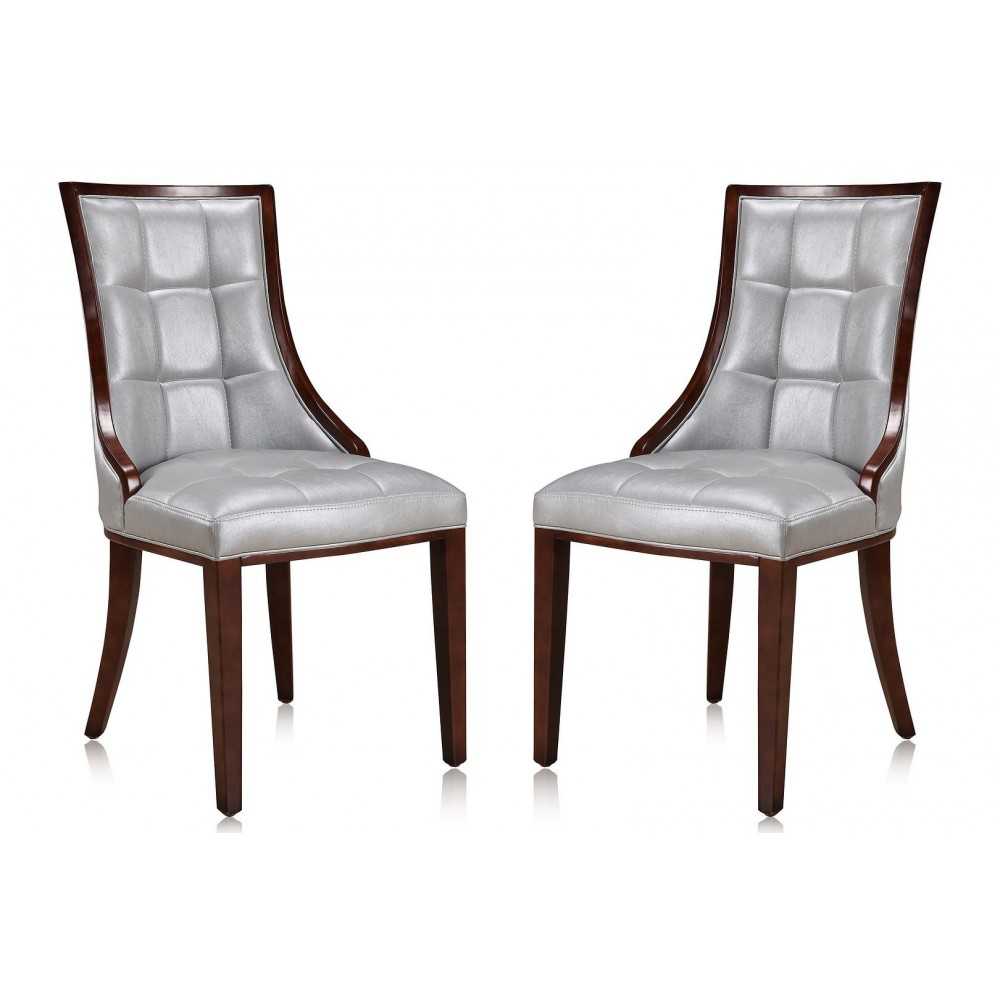 Fifth Avenue Faux Leather Dining Chair (Set of Two) in Silver and Walnut