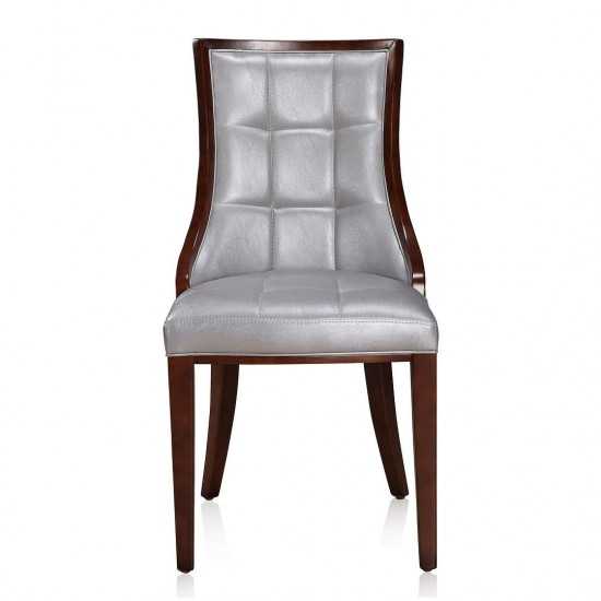 Fifth Avenue Faux Leather Dining Chair (Set of Two) in Silver and Walnut