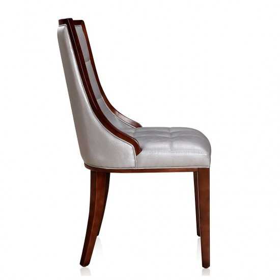 Fifth Avenue Faux Leather Dining Chair (Set of Two) in Silver and Walnut