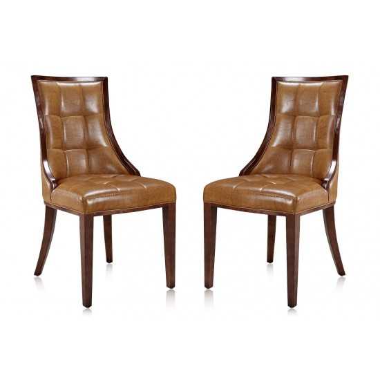 Fifth Avenue Faux Leather Dining Chair (Set of Two) in Saddle and Walnut