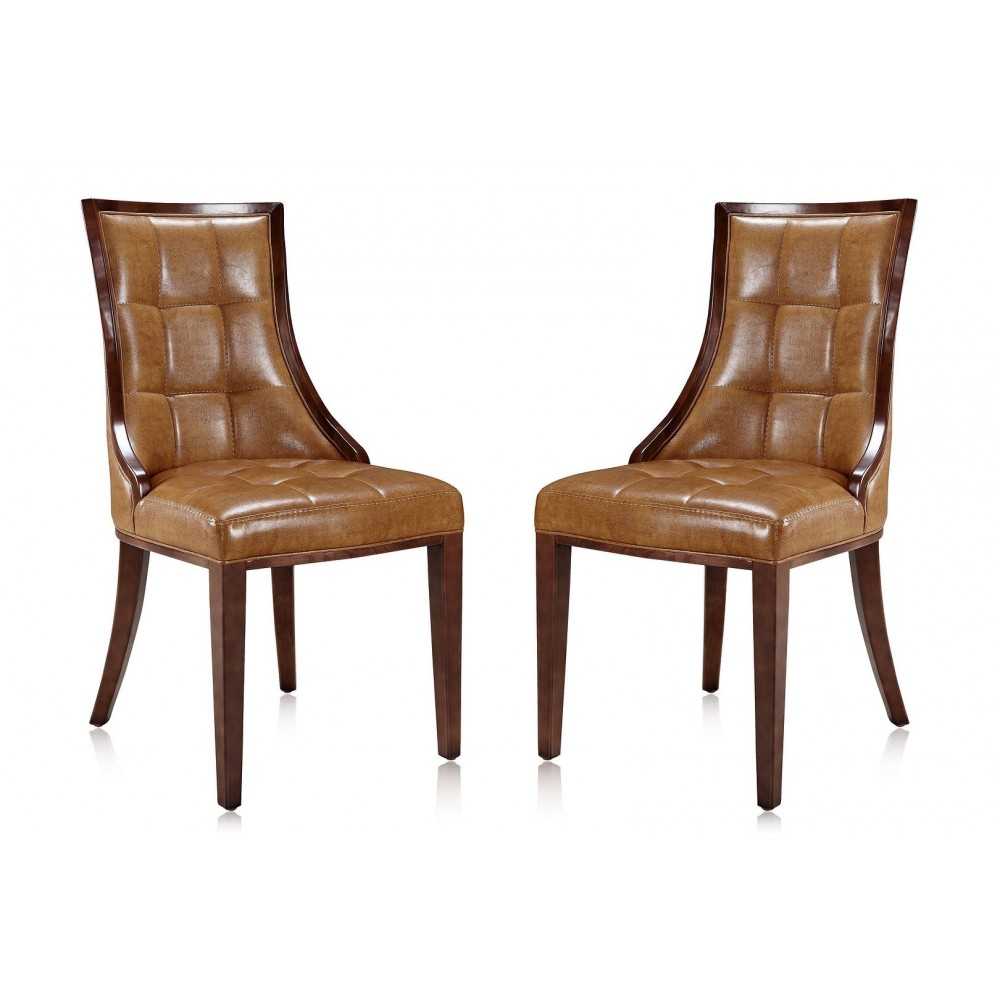 Fifth Avenue Faux Leather Dining Chair (Set of Two) in Saddle and Walnut