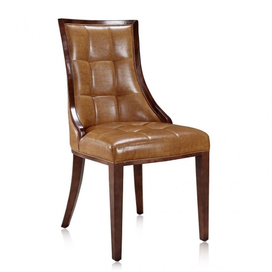 Fifth Avenue Faux Leather Dining Chair (Set of Two) in Saddle and Walnut