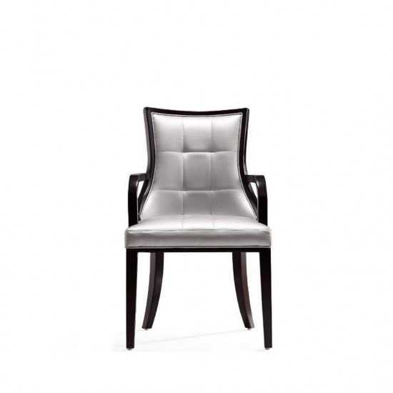 Fifth Avenue Faux Leather Dining Armchair in Silver and Walnut