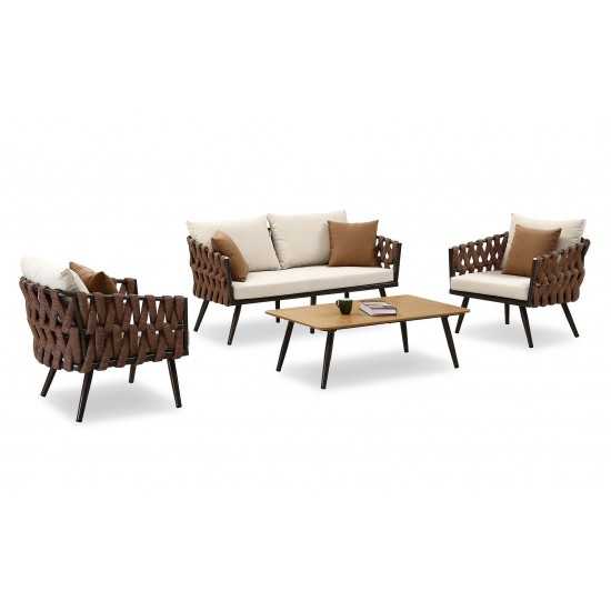 Crown 4-Piece Conversation Set in Brown and White