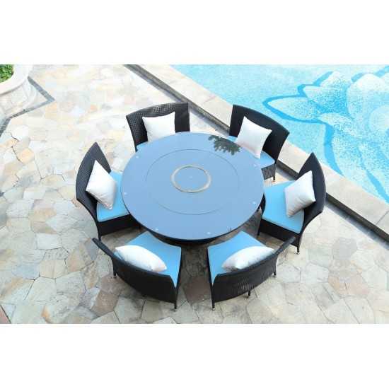 Nightingdale 7-Piece Outdoor Dining Set in Sky Blue, White and Black