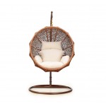 Zolo Hanging Lounge Egg Swing Chair in Cream and Saddle Brown