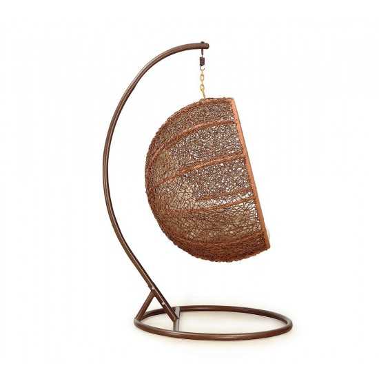 Zolo Hanging Lounge Egg Swing Chair in Cream and Saddle Brown