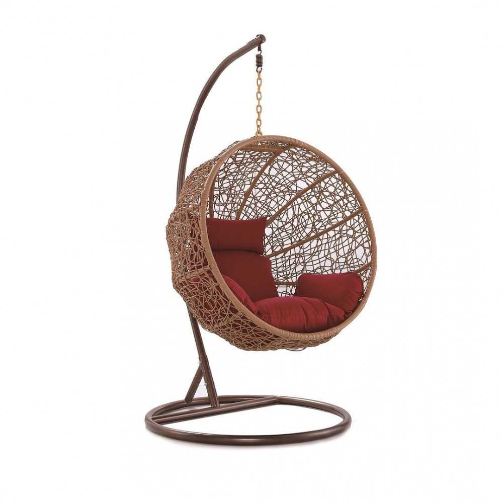 Zolo Hanging Lounge Egg Swing Chair in Red and Saddle Brown